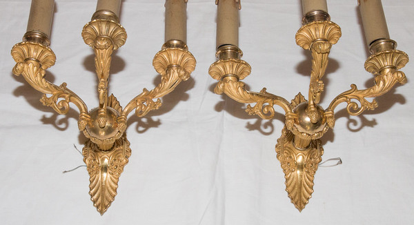 Pair Of Restoration Period Gilt Bronze Sconces