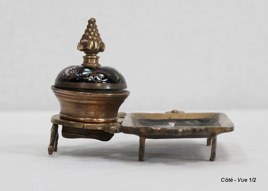  Small bronze and enamel inkwell, Napoleon III period - 19th century