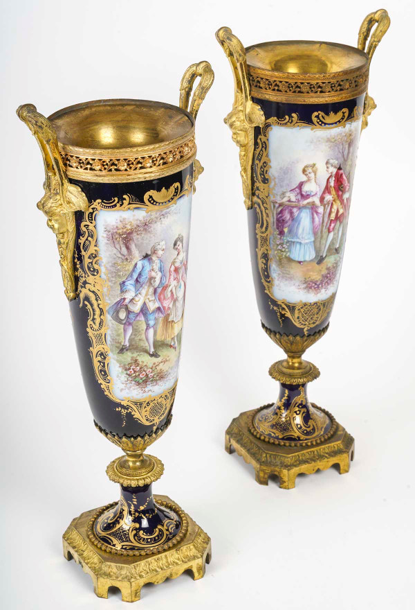 A pair of late 19th century sèvres blue porcelain vases