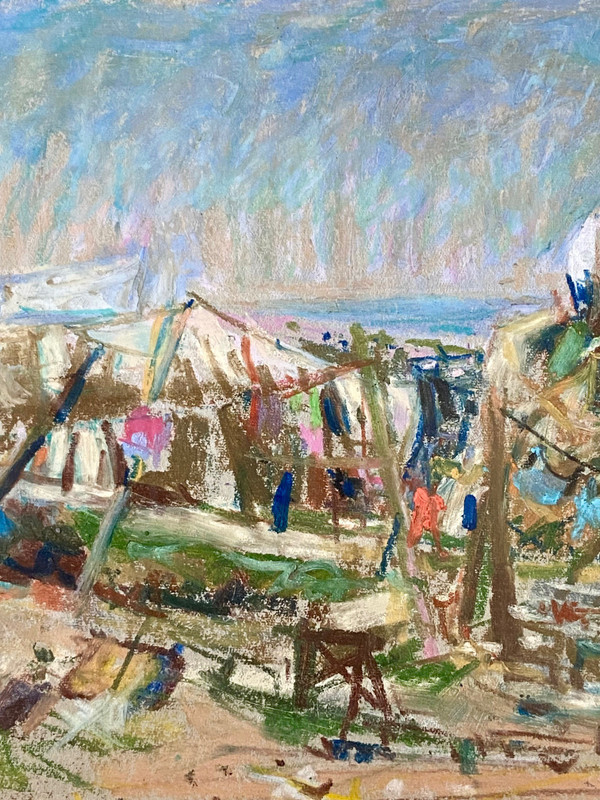 Du Janerand (Daniel), Peintre Français (1919-1990), Pastel Village Sur La Côte Méditérannéenne.