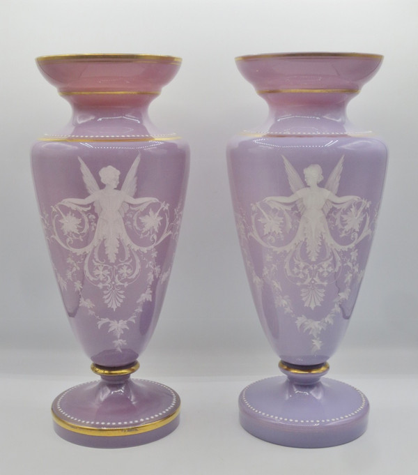 Pair of opaline vases, 19th century.