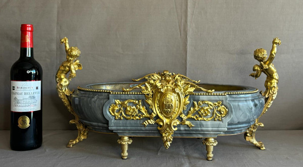 LOUIS XVI PERIOD TURQUIN BLUE MARBLE AND GILT BRONZE PLANTER PLANTER FROM THE 18TH CENTURY