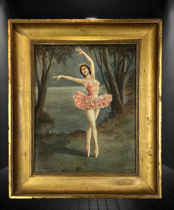 DIPINTO DEGLI ANNI ART DECO / OLIO SU TELA RAFFIGURANTE UNA BALLERINA DELL'OPERA