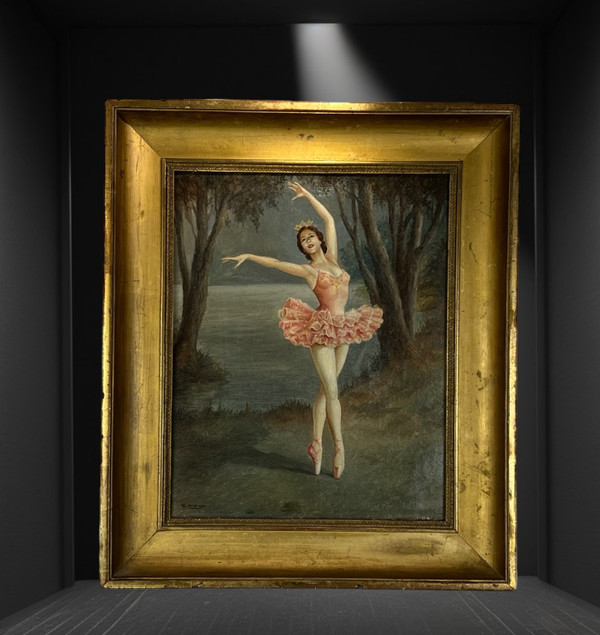 DIPINTO DEGLI ANNI ART DECO / OLIO SU TELA RAFFIGURANTE UNA BALLERINA DELL'OPERA