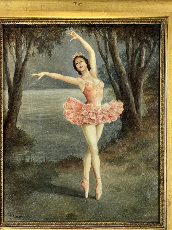 DIPINTO DEGLI ANNI ART DECO / OLIO SU TELA RAFFIGURANTE UNA BALLERINA DELL'OPERA