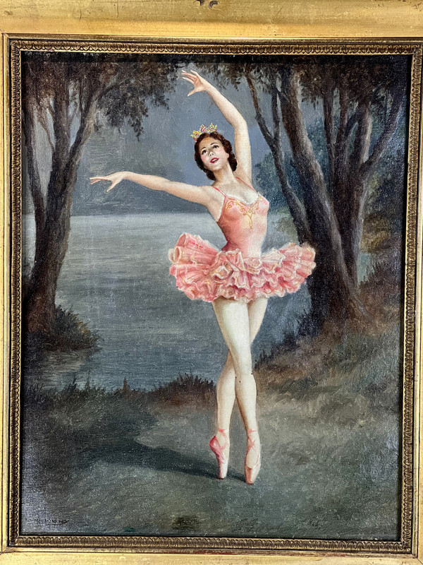 DIPINTO DEGLI ANNI ART DECO / OLIO SU TELA RAFFIGURANTE UNA BALLERINA DELL'OPERA