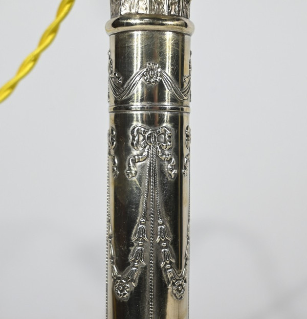 Pair of Electrified Torches in Silver Metal – Mid-19th Century