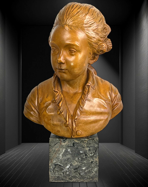 BUST OF A CHILD AFTER "PAJOU" SUBJECT IN TERRACOTTA ON MARBLE BASE