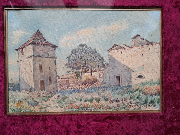 Augustin Abeilhé, Der Taubenschlag auf dem Bauernhof, Aquarell, frühes 20. Jahrhundert.