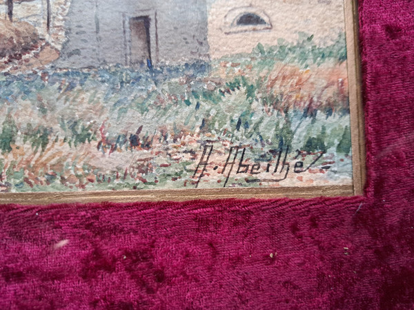 Augustin Abeilhé, Der Taubenschlag auf dem Bauernhof, Aquarell, frühes 20. Jahrhundert.