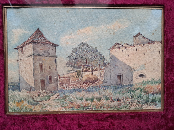 Augustin Abeilhé, Der Taubenschlag auf dem Bauernhof, Aquarell, frühes 20. Jahrhundert.