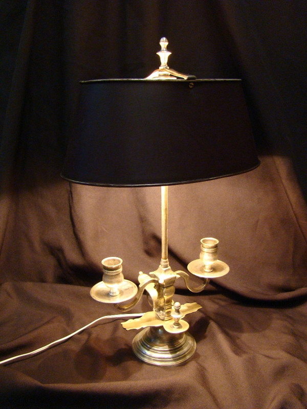 Lampe Bouillotte à Deux Feux En Bronze Argenté - Début XXeme