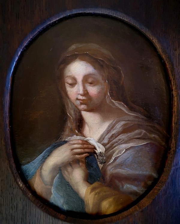 Oil On Panel - Virgin In Adoration. 17th century