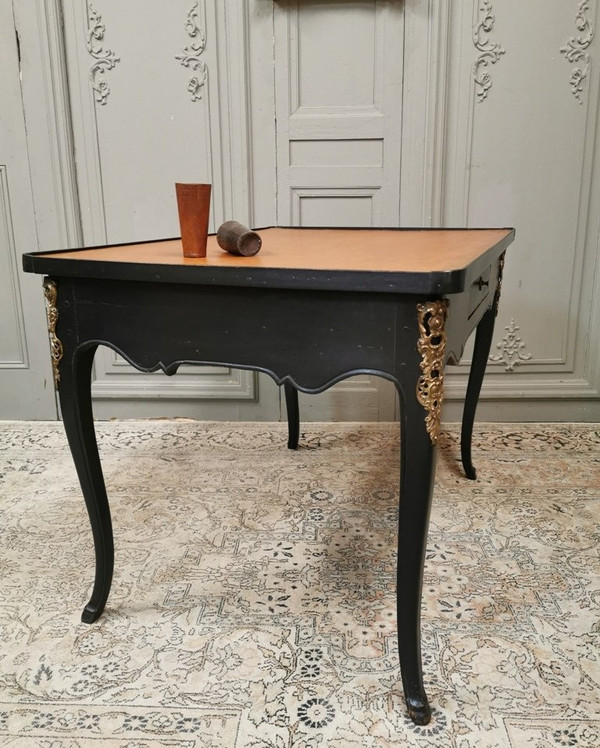 Spieltisch Louis XV Schwarz lackiert. Epoche Mitte 18.