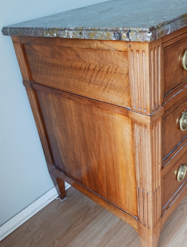 France, 18th century - large neoclassical chest of drawers - mahogany finish, gilded bronzes and Flanders marble