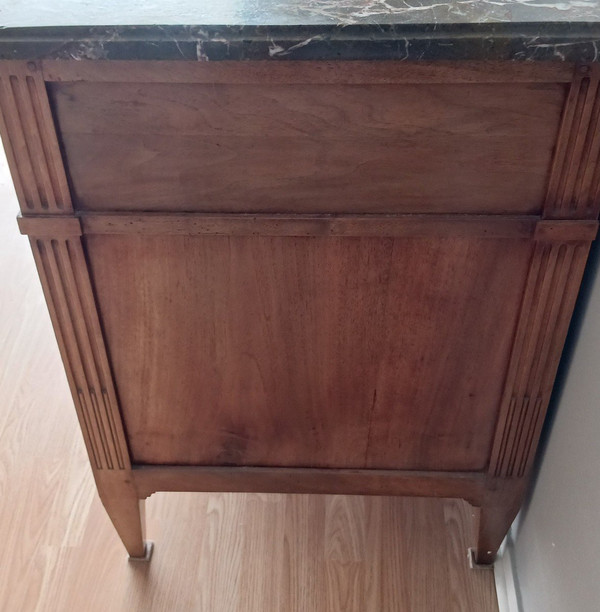 France, 18th century - large neoclassical chest of drawers - mahogany finish, gilded bronzes and Flanders marble