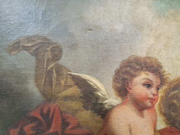 Oil on canvas - "Two cherubs with doves"