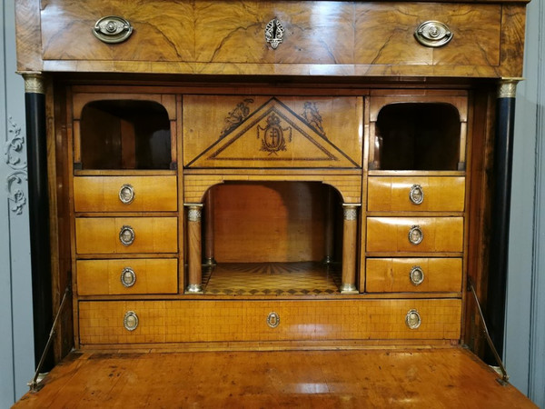 Empire period Biedermeier desk with coat of arms. Early 19th century