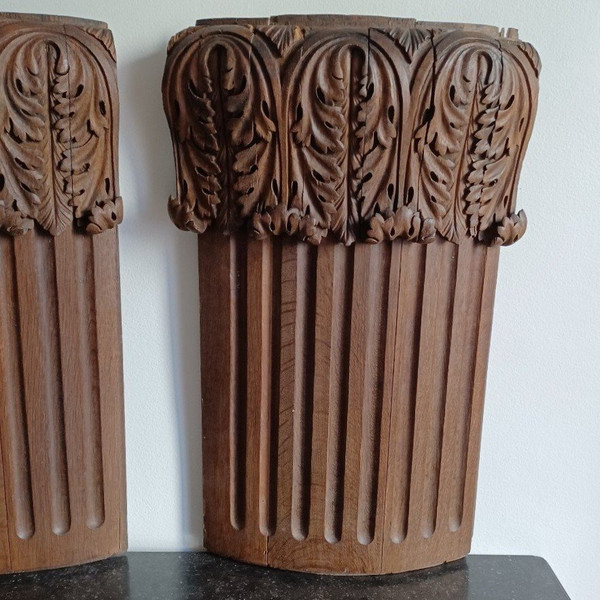 Pair of large pilaster capitals - woodwork - natural oak - Louis XVI