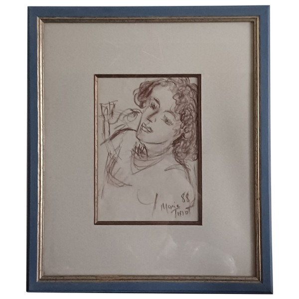 Marie Tissot (born in 1949) - Follower of Matisse - Sanguine Drawing - Original Frame