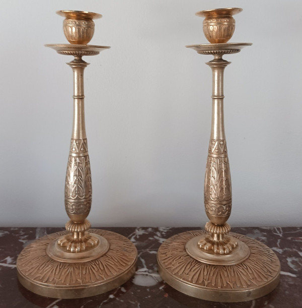 Claude Galle - pair of baluster candlesticks or torches - rich gilding - Empire period