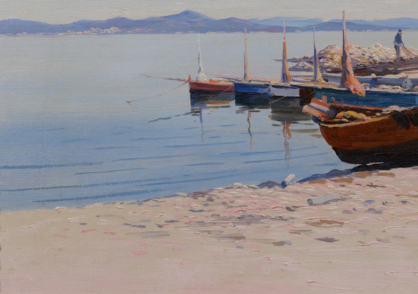 Louis HAAS 1870-1923 Saint-Tropez, Paysage de la pointe, dipinto, 1910 ca.