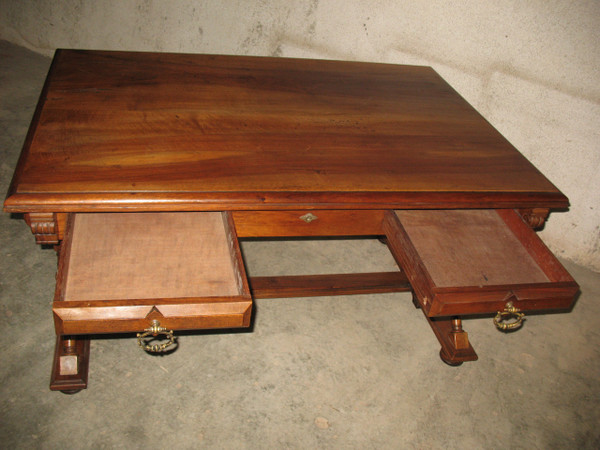 Flat desk in solid blond walnut 19th century Haute Epoque style