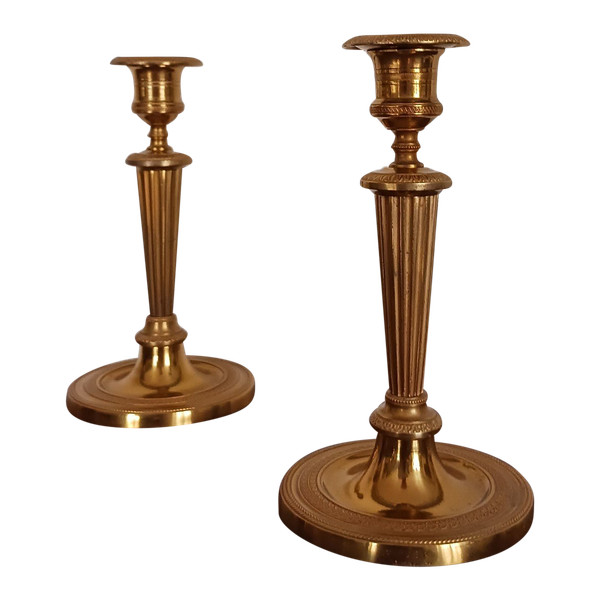 Paris, late 18th century - pair of small gilded bronze candlesticks or torches - late Louis XVI period