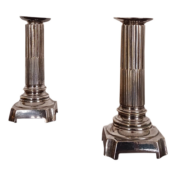 France, last third of the 18th century - pair of silvered bronze candlesticks or torches - Louis XVI period