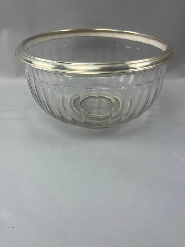 Harcourt crystal and silver salad or serving bowl