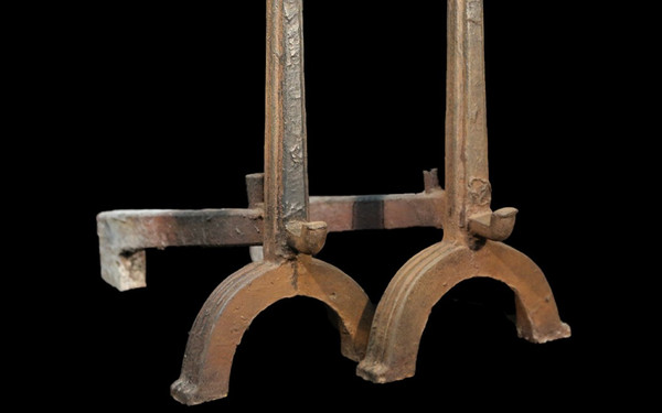 Pair of cast iron andirons  17th-28th century  Heavy and solid andirons