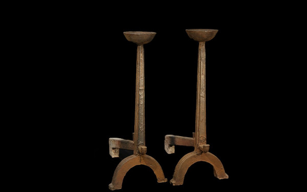 Pair of cast iron andirons  17th-28th century  Heavy and solid andirons