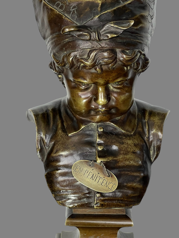 19th CENTURY ANCIENT BRONZE "LE BONNET D'ÂNE LA PENITENCE" AFTER NICOLAS LECORNET