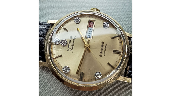 LONGINES Admiral, Automatique. Plaqué or + Diamants