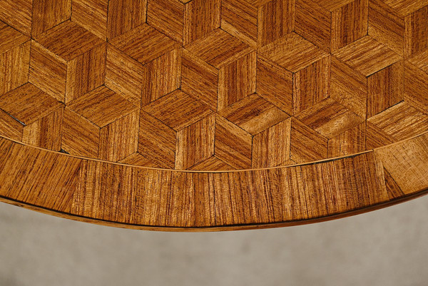 Small Marquetry Salon Table, Transition Louis XV Louis XVI style - 1920