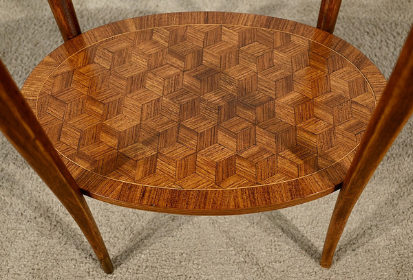 Small Marquetry Salon Table, Transition Louis XV Louis XVI style - 1920