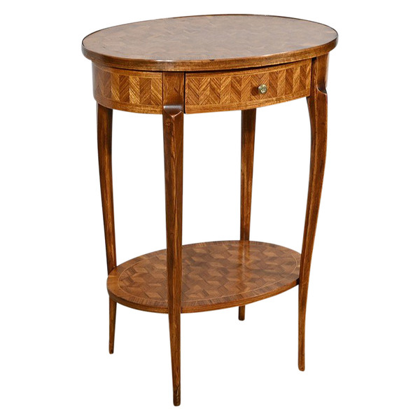 Small Marquetry Salon Table, Transition Louis XV Louis XVI style - 1920