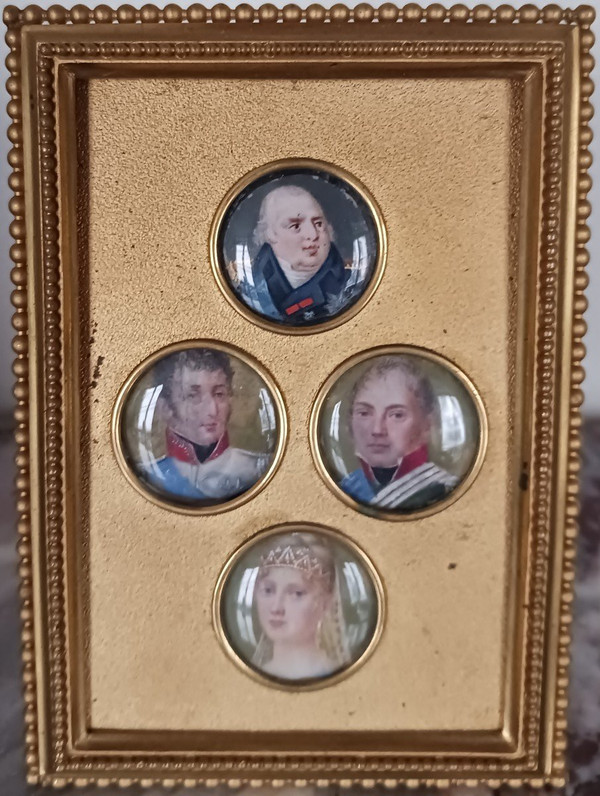 Frankreich, Restaurationszeit - Folge von 4 royalistischen Miniaturen - königliche Familie - moderner Rahmen