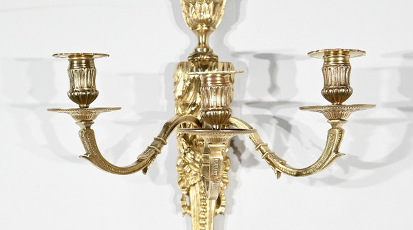 Pair of gilt bronze wall lights, Louis XVI style - Mid-19th century