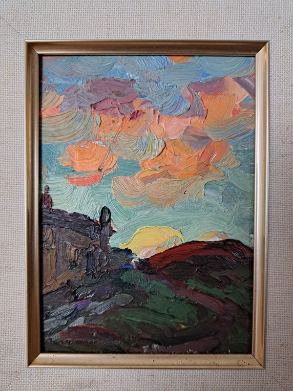 Ukrainian School , Landscape , Oil On Cardboard , Year 60 .