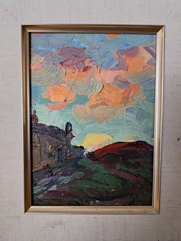 Ukrainian School , Landscape , Oil On Cardboard , Year 60 .