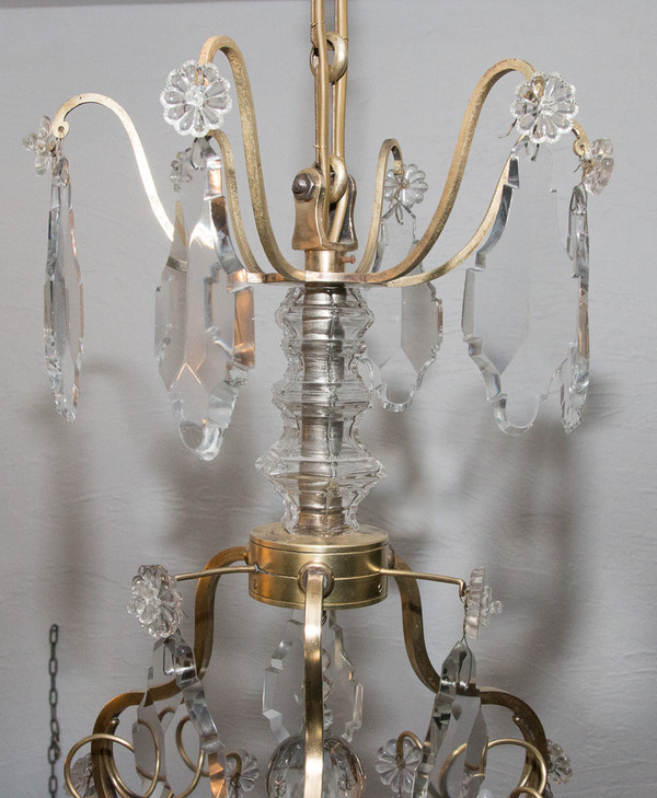 Lustre Cage Style Louis XV En Bronze Et Cristal Circa 1880