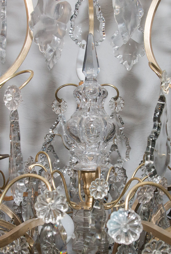 Lustre Cage Style Louis XV En Bronze Et Cristal Circa 1880