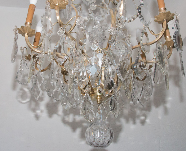 Lustre Cage Style Louis XV En Bronze Et Cristal Circa 1880