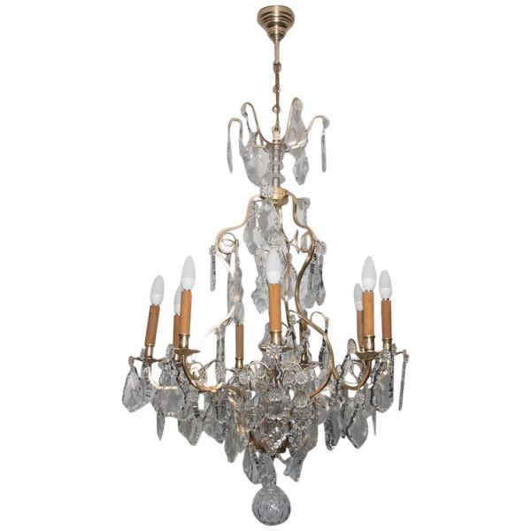 Lustre Cage Style Louis XV En Bronze Et Cristal Circa 1880