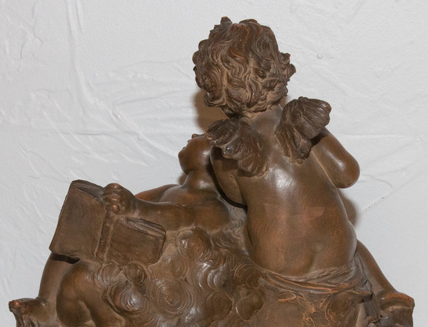  Terracotta Psyche and Cupid Signed Fernand Cian Paris