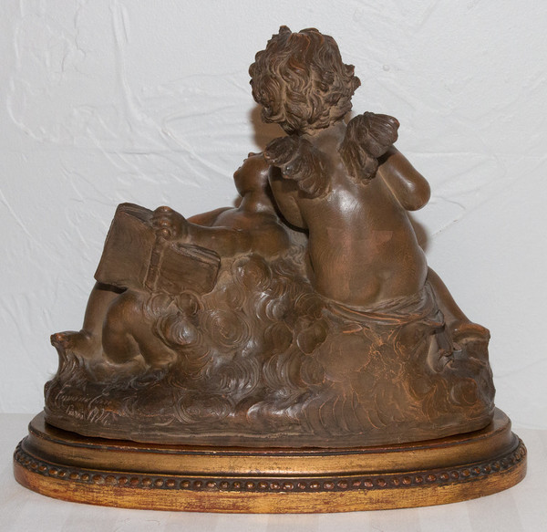  Terracotta Psyche and Cupid Signed Fernand Cian Paris