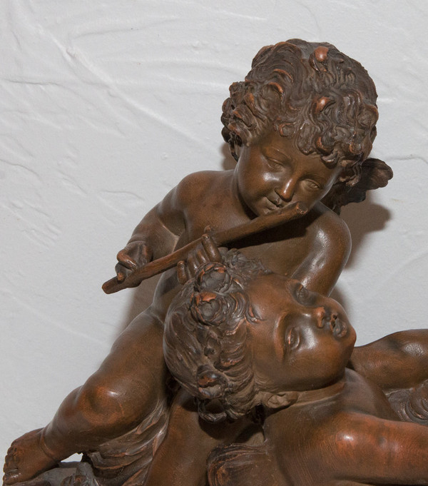  Terracotta Psyche and Cupid Signed Fernand Cian Paris