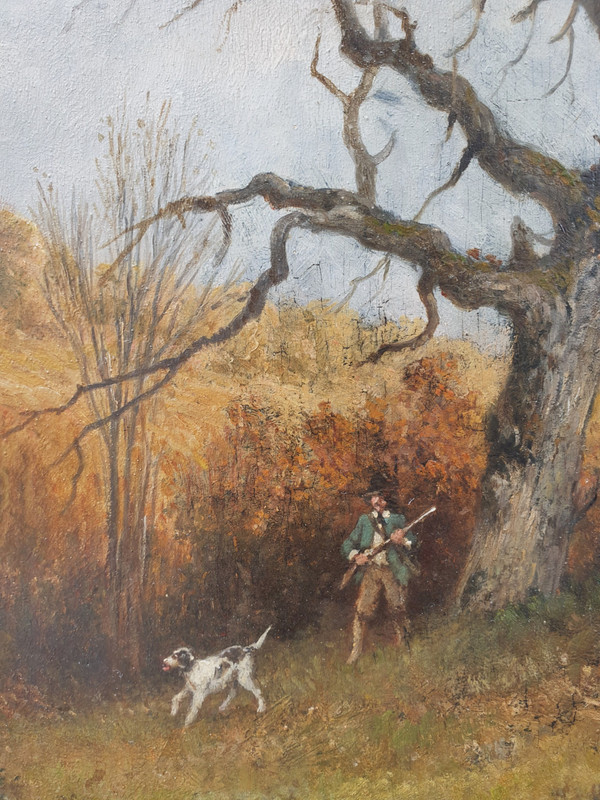 Nicolas RENIE Barbizon hunter hound hunt French landscape forest 19th