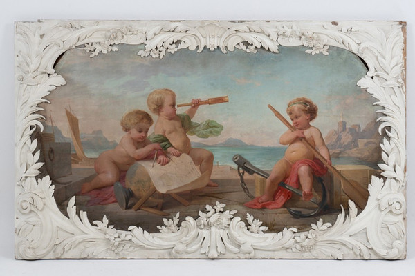 Pair of paintings representing allegories. Circa 1880.